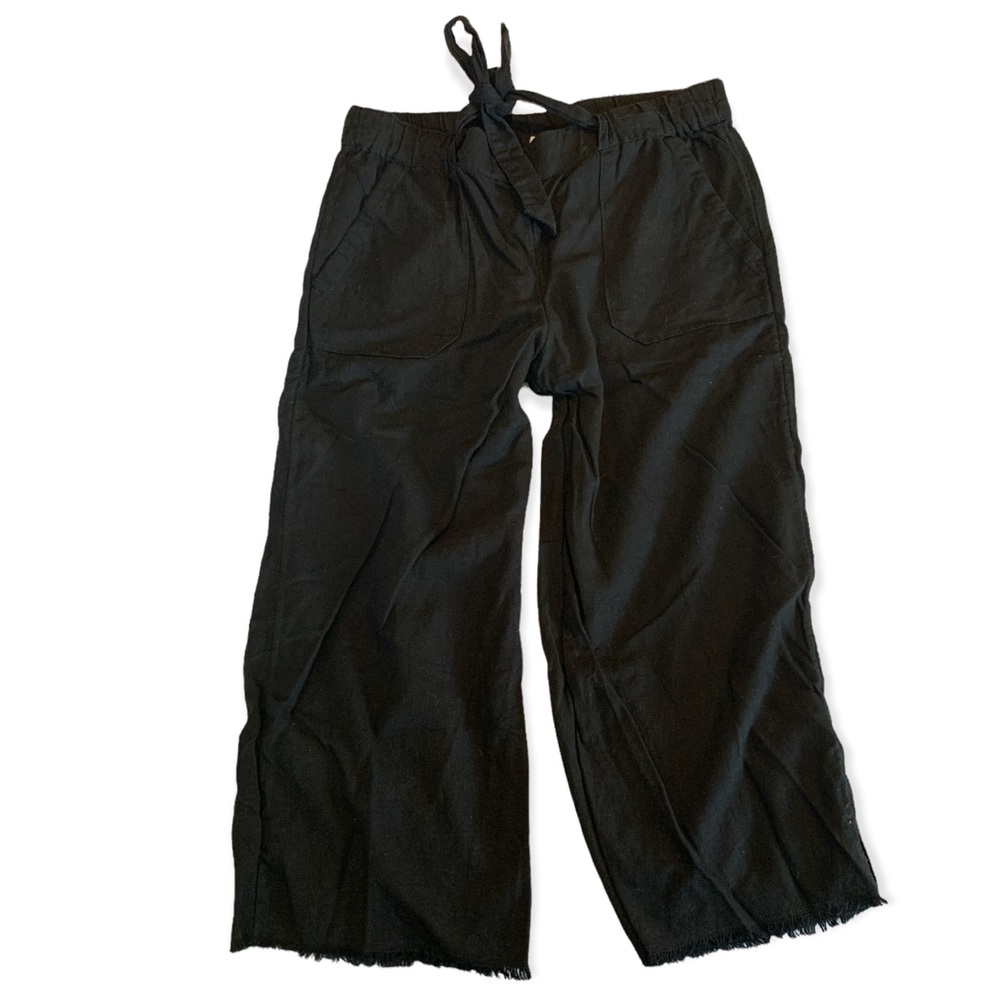 Caslon linen blend crop pants with raw hem and tie waist